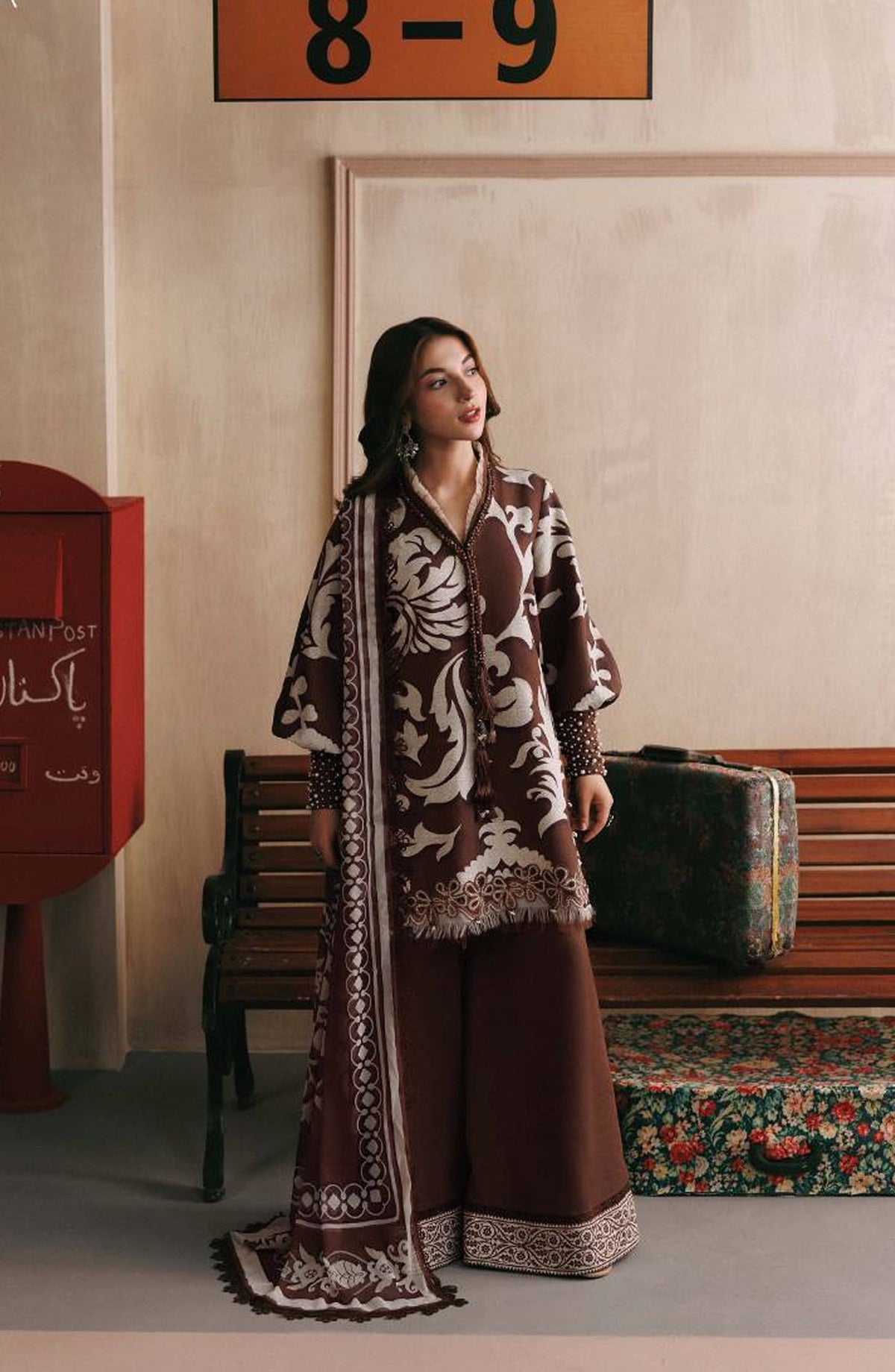 M. Basics Embroidered Slub Khaddar Unstitched 3 Piece Suit - D04A - MB26AST - Brown - Winter Collection