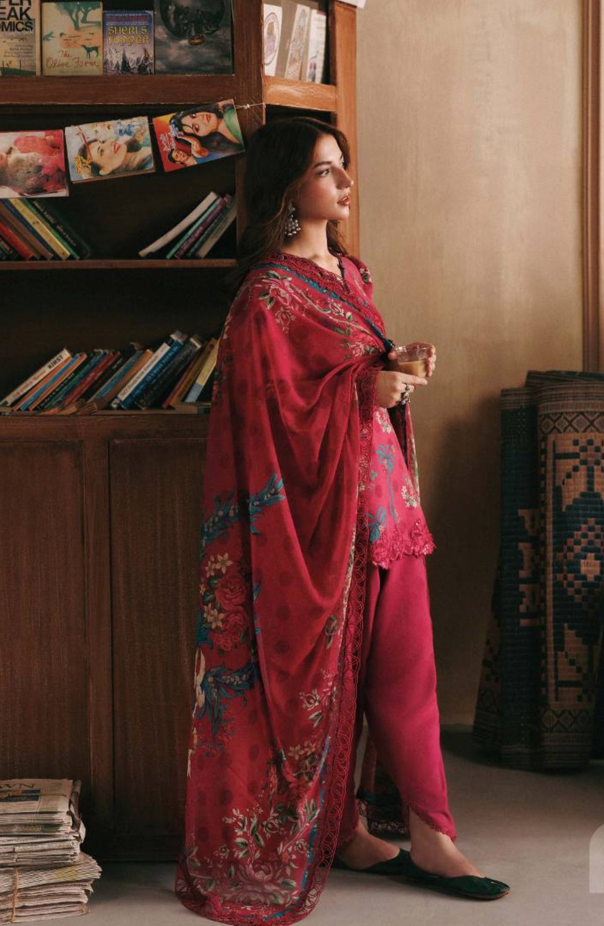 M. Basics Embroidered Linen Unstitched 3 Piece Suit - D08B - MB26AST - Pink - Winter Collection