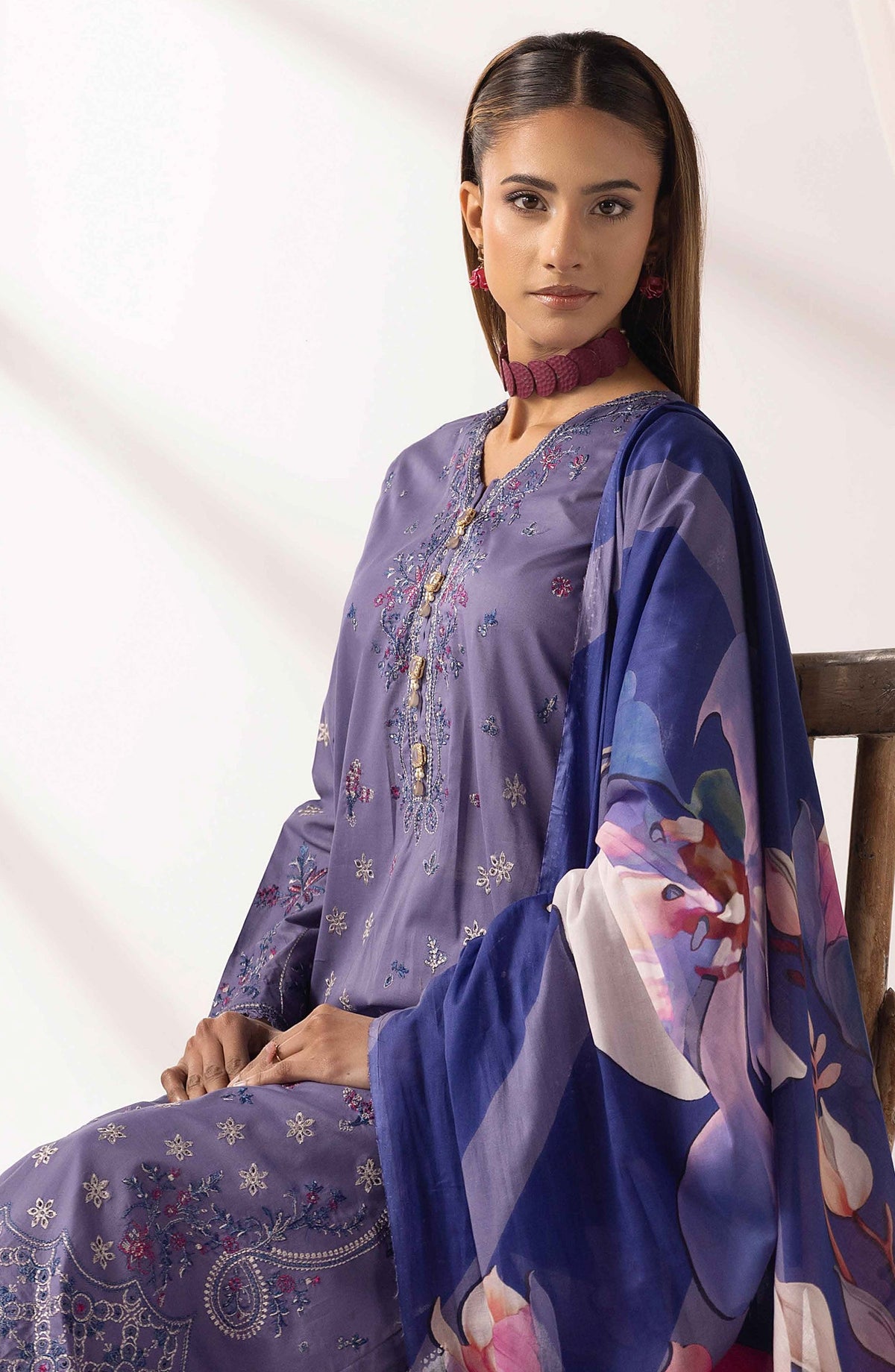 Mahjabeen by Embroidered Lawn Unstitched 3 Piece Suit - M-111 - AK26MHJ - Blue - Summer Collection
