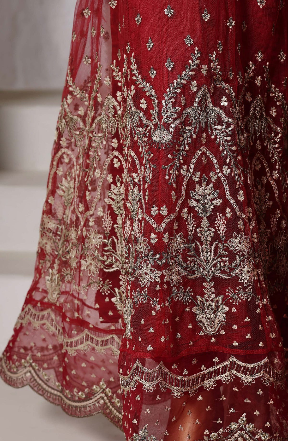 Mahpara by Sadabahar Embroidered Net Stitched 3 Piece Suit - Design-01 - SBD25PRLM - Red - Luxury Festive Collection