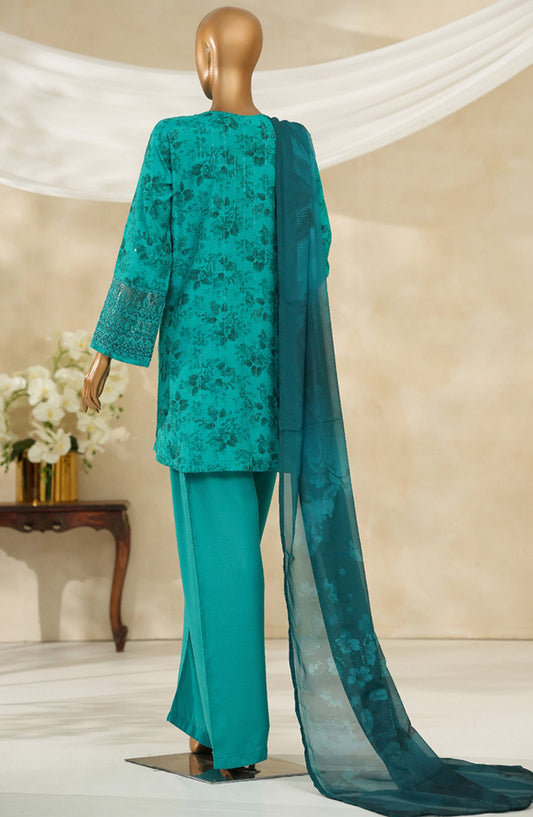 Majestic by HZ Textile Embroidered Silk Stitched 3 Piece Suit - PRE-114 - HZ25MJSL - Turquise - Formals Collection
