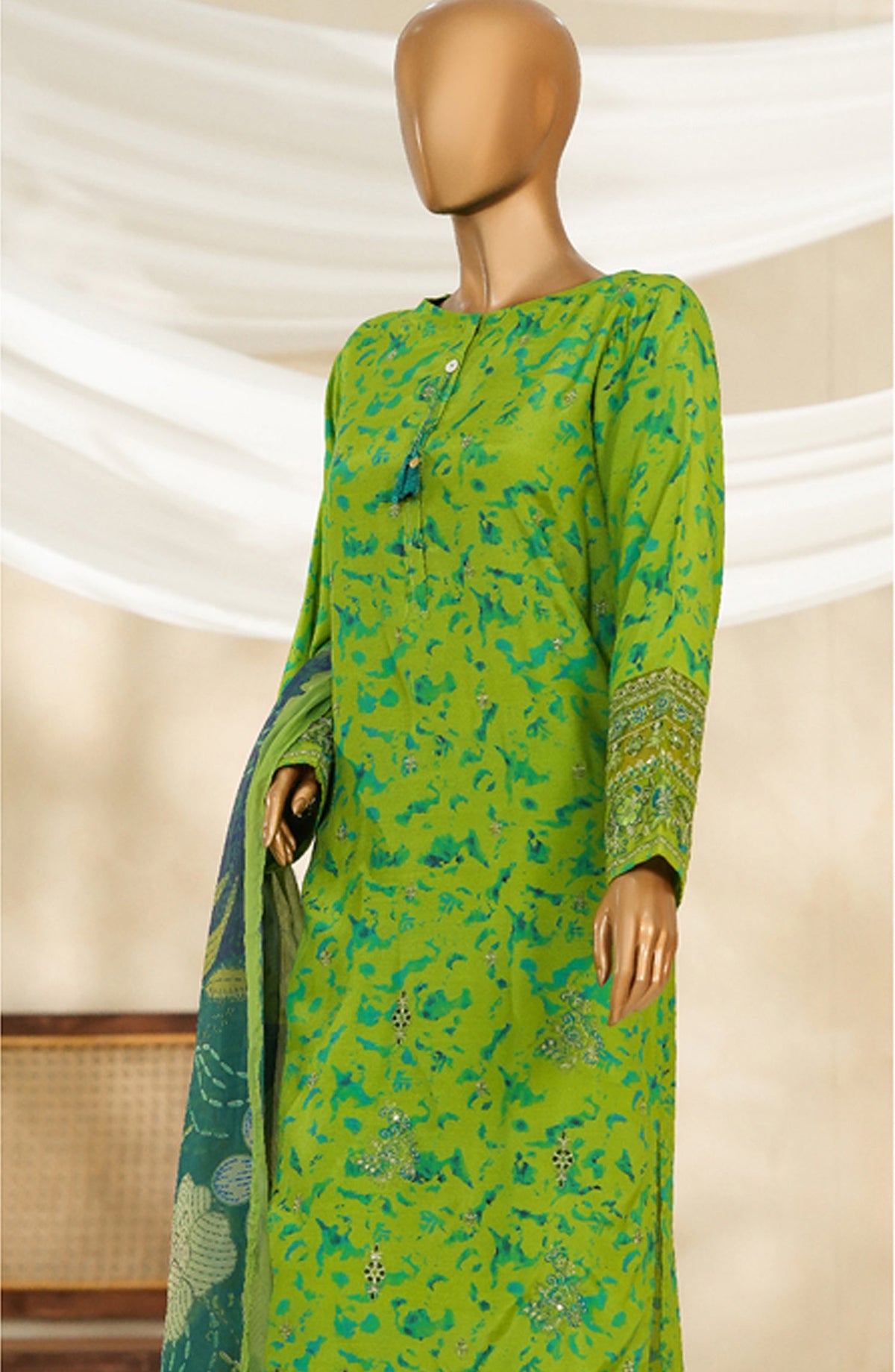 Majestic by HZ Textile Embroidered Silk Stitched 3 Piece Suit - PRE-111 - HZ25MJSL - Neon Green - Formals Collection