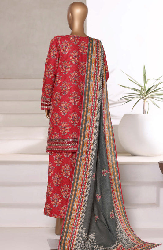 Malika by Sadabahar Embroidered Khaddar Stitched 3 Piece Suit - Design-03 - SBD25MLK - Red - Winter Collection