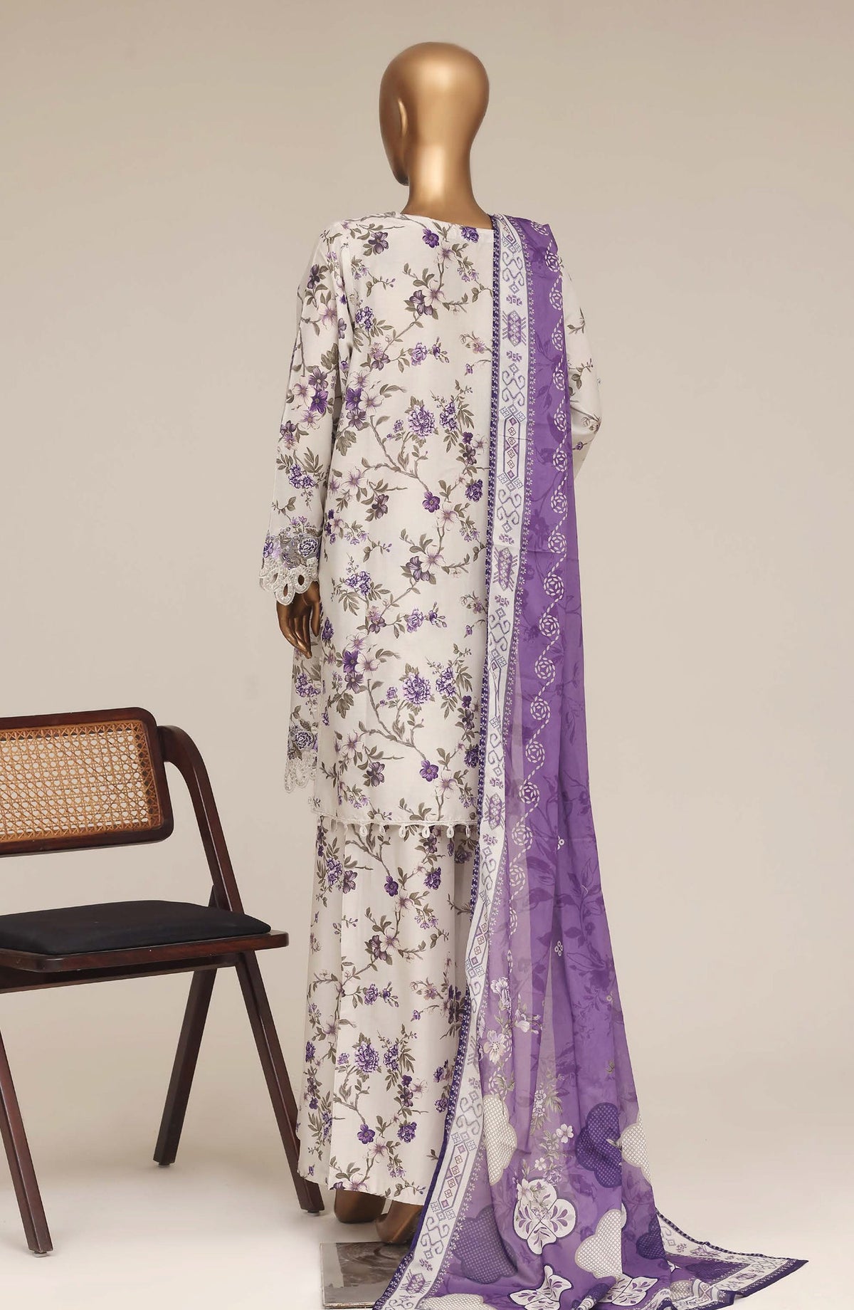 Malika by Sadabahar Embroidered Lawn Stitched 3 Piece Suit - D-04 - SBD26MFR - Purple - Festive Collection