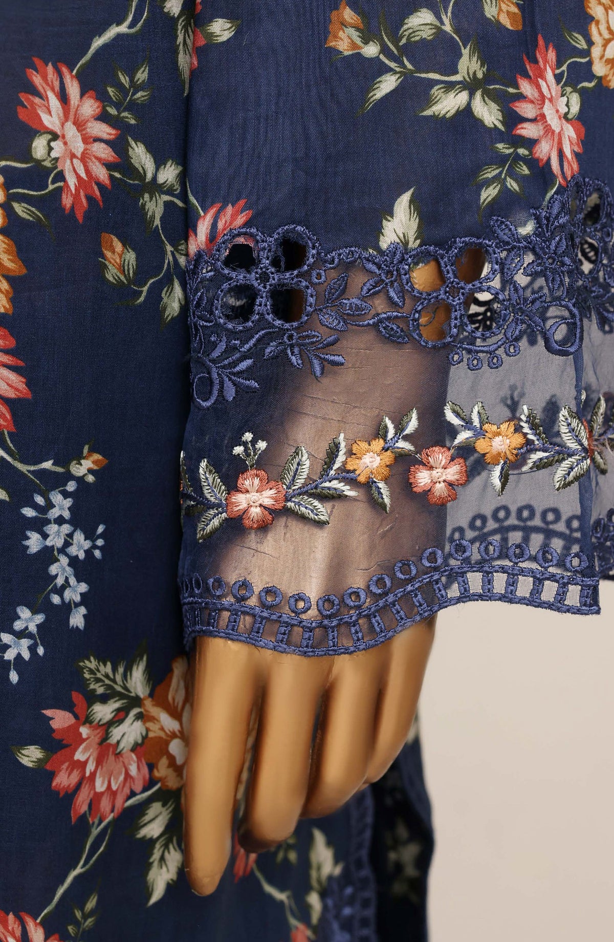 Malika by Sadabahar Embroidered Lawn Stitched 3 Piece Suit - D-03 - SBD26MFR - Blue - Festive Collection