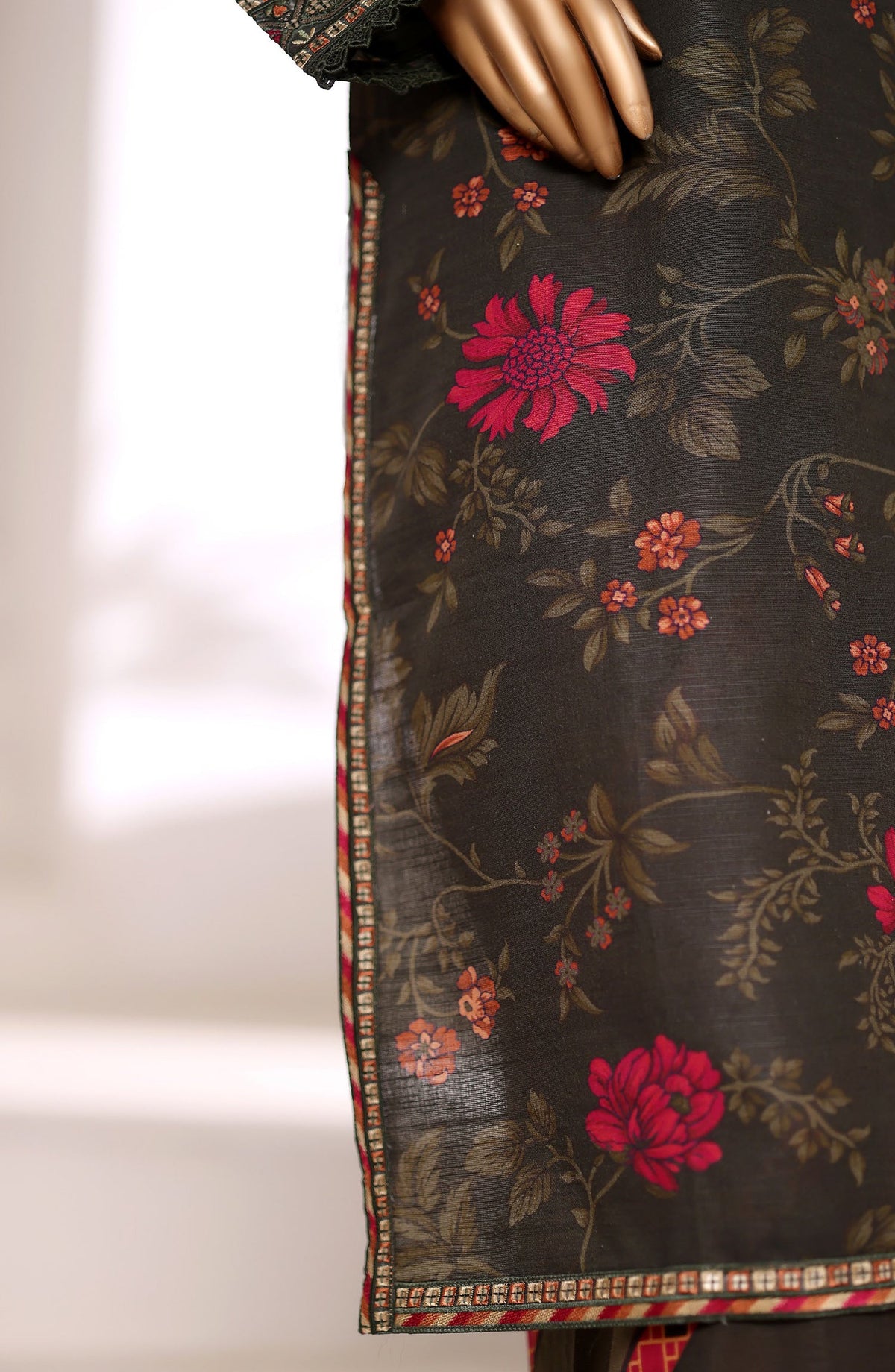 Malika by Sadabahar Embroidered Khaddar Stitched 3 Piece Suit - Design-02 - SBD252KA - Brown - Winter Collection