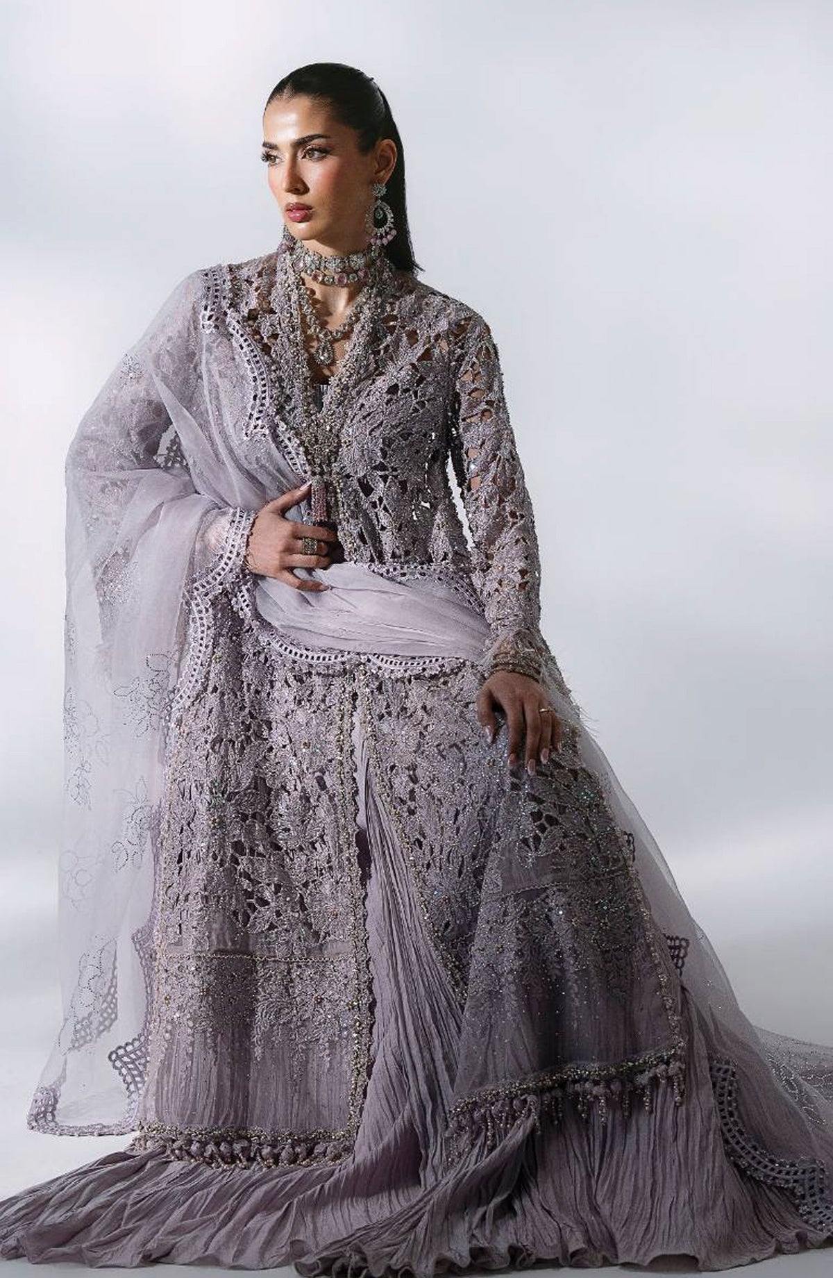 Maria B Luxury Embroidered Organza Unstitched 3 Piece Suit - D5 - MB26WED - Light Purple - Wedding Collection