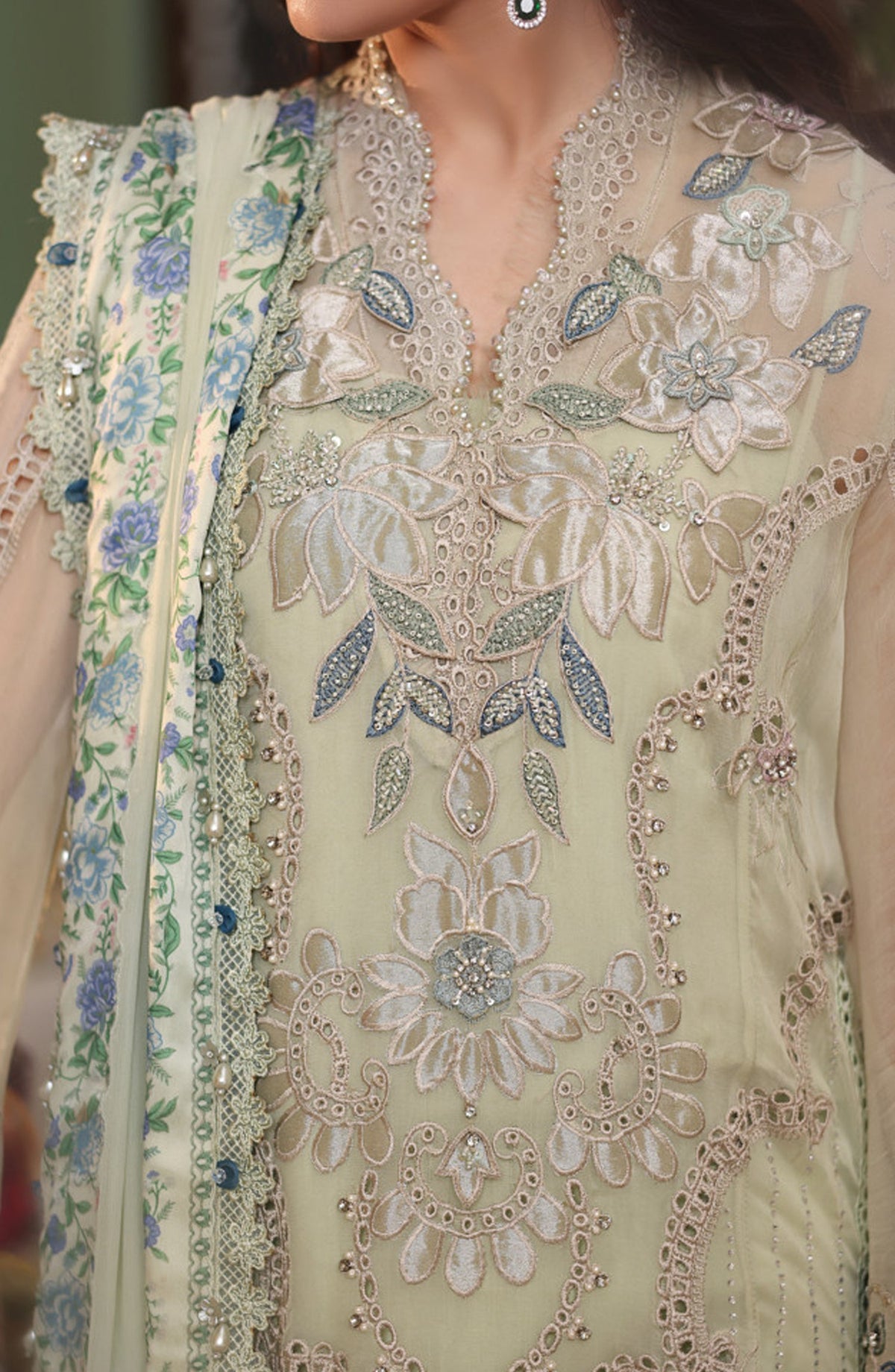 Maria B Embroidered Chiffon Unstitched 3 Piece Suit - D-05 - MB26CHF - Green - Luxury Collection