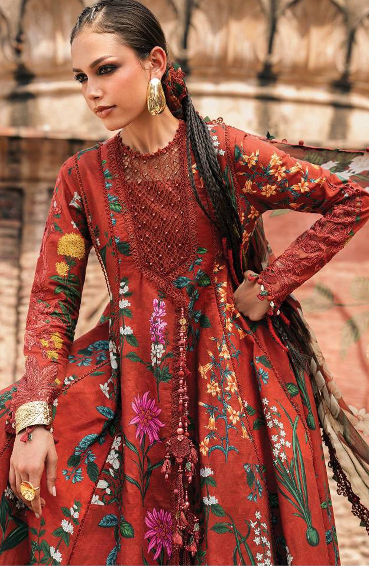 Maria B Embroidered Cambric Unstitched 3 Piece Suit - D-6B - MB26SD - Red - Winter Collection