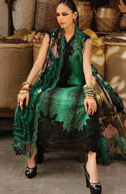 Maria B Embroidered Linen Unstitched 3 Piece Suit - D-5A - MB26SD - Green - Winter Collection
