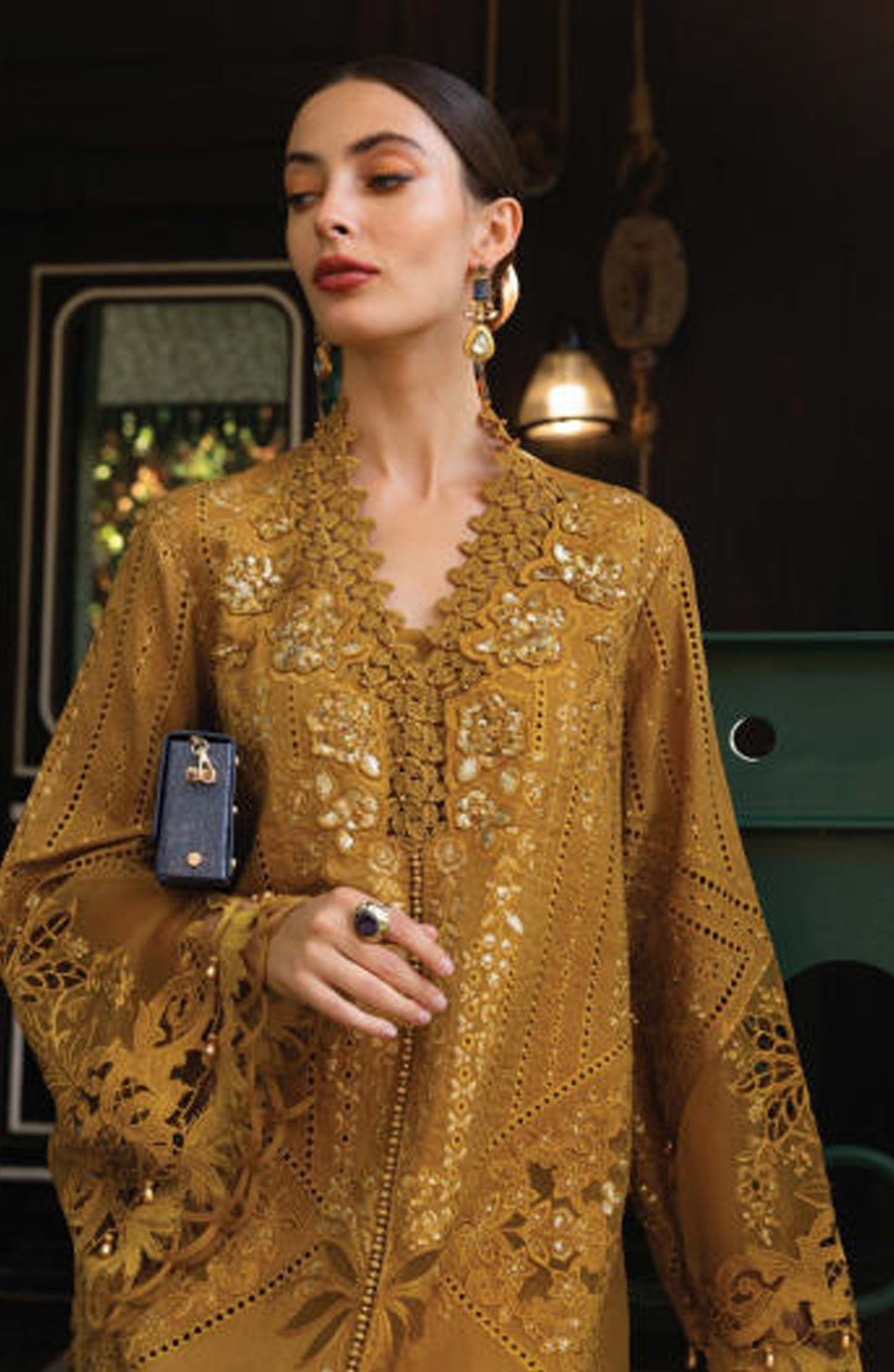 Maria B Luxury Embroidered Lawn Unstitched 3 Piece Suit - D7 - MB26ED - Mustard - Summer Festive Collection