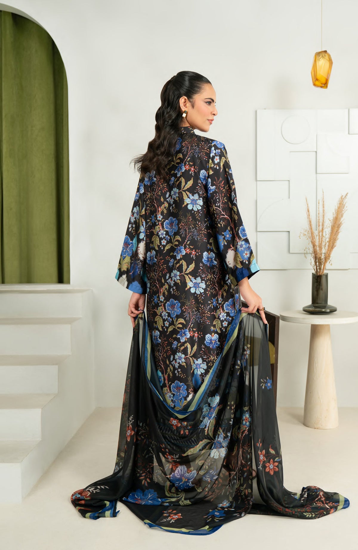 Rashid Textile Marine Luxury Printed Silk Unstitched 3 Piece Suit - D-1010 - RSH25MR - Black - Winter Collection