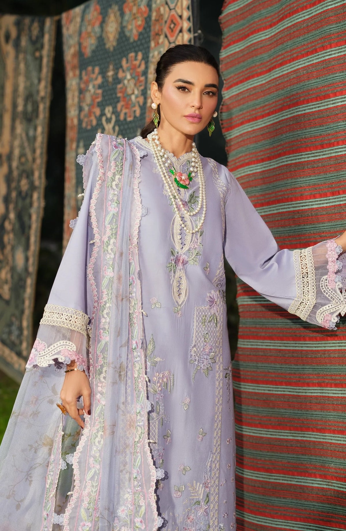 Maryam Hussain Embroidered Lawn Unstitched 3 Piece Suit - Jasmine - MRH26LW - Lavender - Luxury Summer Collection