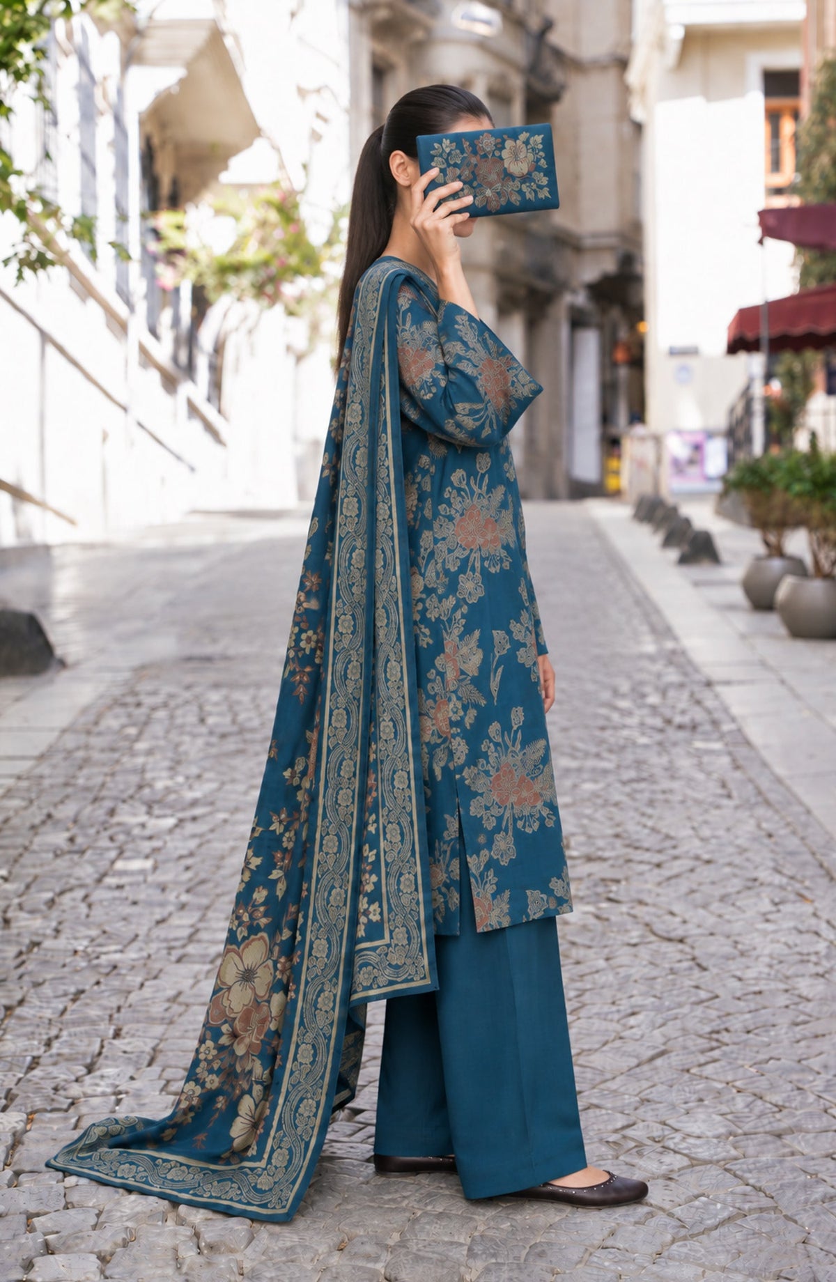 Maryum Maniya by Amna Khadija Broshia Banarsi Cotton Unstitched 3 Piece Suit - AKMM-01 - AM26NYI - Blue - Winter Collection