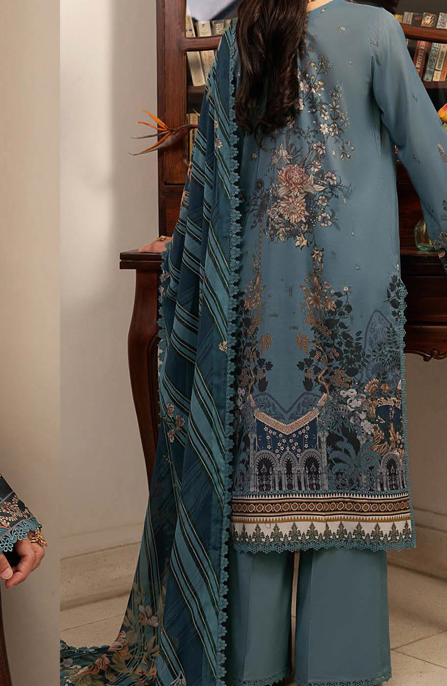 Mashaal by Ramsha Embroidered Lawn Unstitched 3 Piece Suit - L-1601 - RM26LW - Blue - Summer Collection