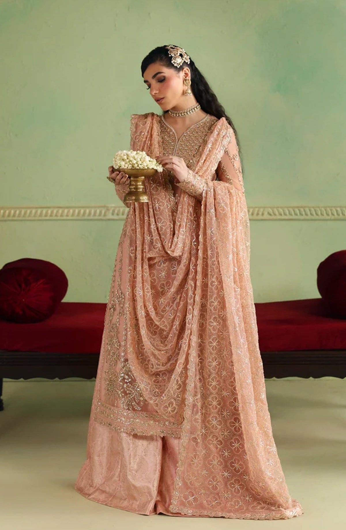 Mastani by Akbar Aslam Luxury Formals Embroidered Net Unstitched 3 Piece Suit - Arshia - AKA25LFM - Pink - Festive Collection