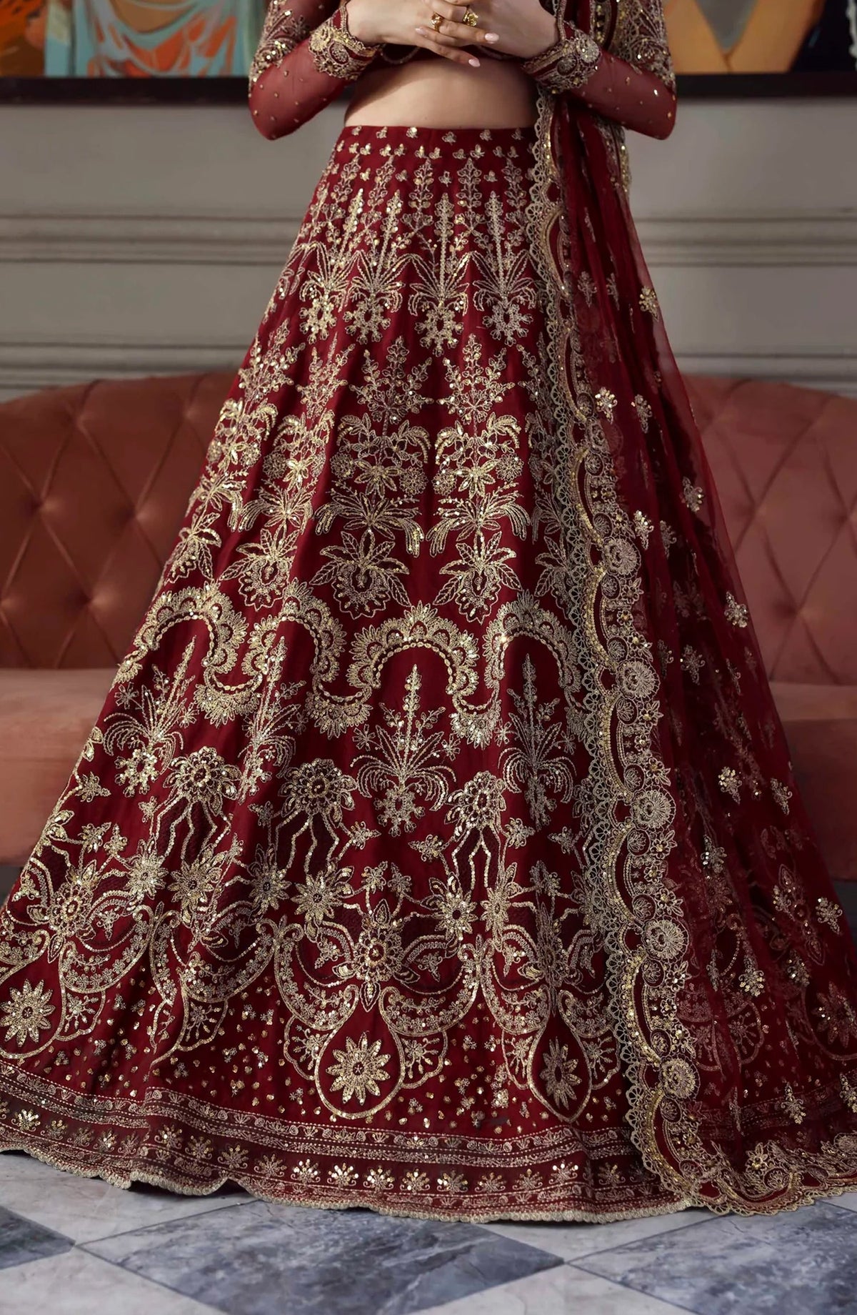 Mastani by Akbar Aslam Luxury Formals Embroidered Net Unstitched 3 Piece Suit - Shahbano - AKA25LFM - Red - Festive Collection