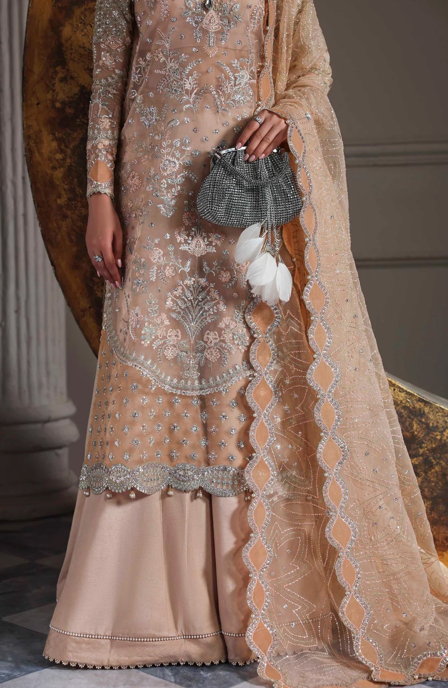 Mastani by Akbar Aslam Luxury Formals Embroidered Organza Unstitched 3 Piece Suit - Aabroza - AKA25LFM - Peach - Festive Collection