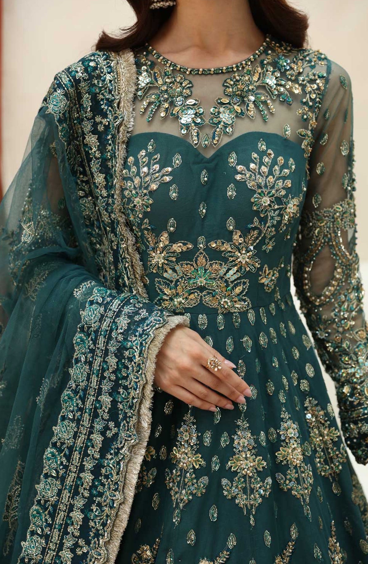 Mastani by Akbar Aslam Luxury Formals Embroidered Net Unstitched 3 Piece Suit - Luxor - AKA25MST - Green - Festive Collection