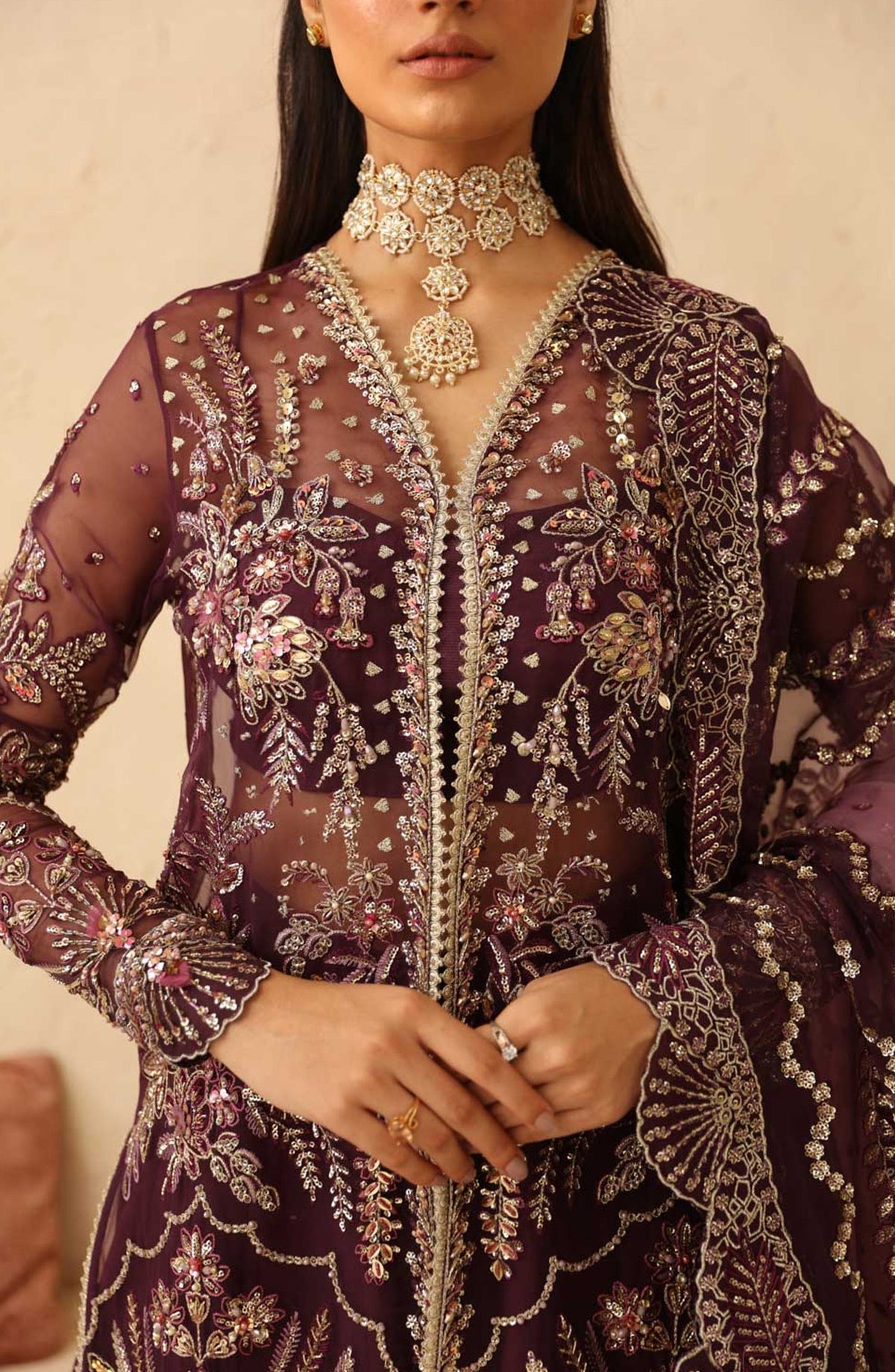 Mastani by Akbar Aslam Luxury Formals Embroidered Organza Unstitched 3 Piece Suit - Aureus - AKA25MST - Purple - Festive Collection