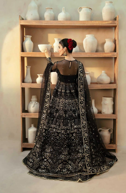 Mastani by Akbar Aslam Luxury Formals Embroidered Organza Unstitched 3 Piece Suit - Cinder - AKA25MST - Black - Festive Collection
