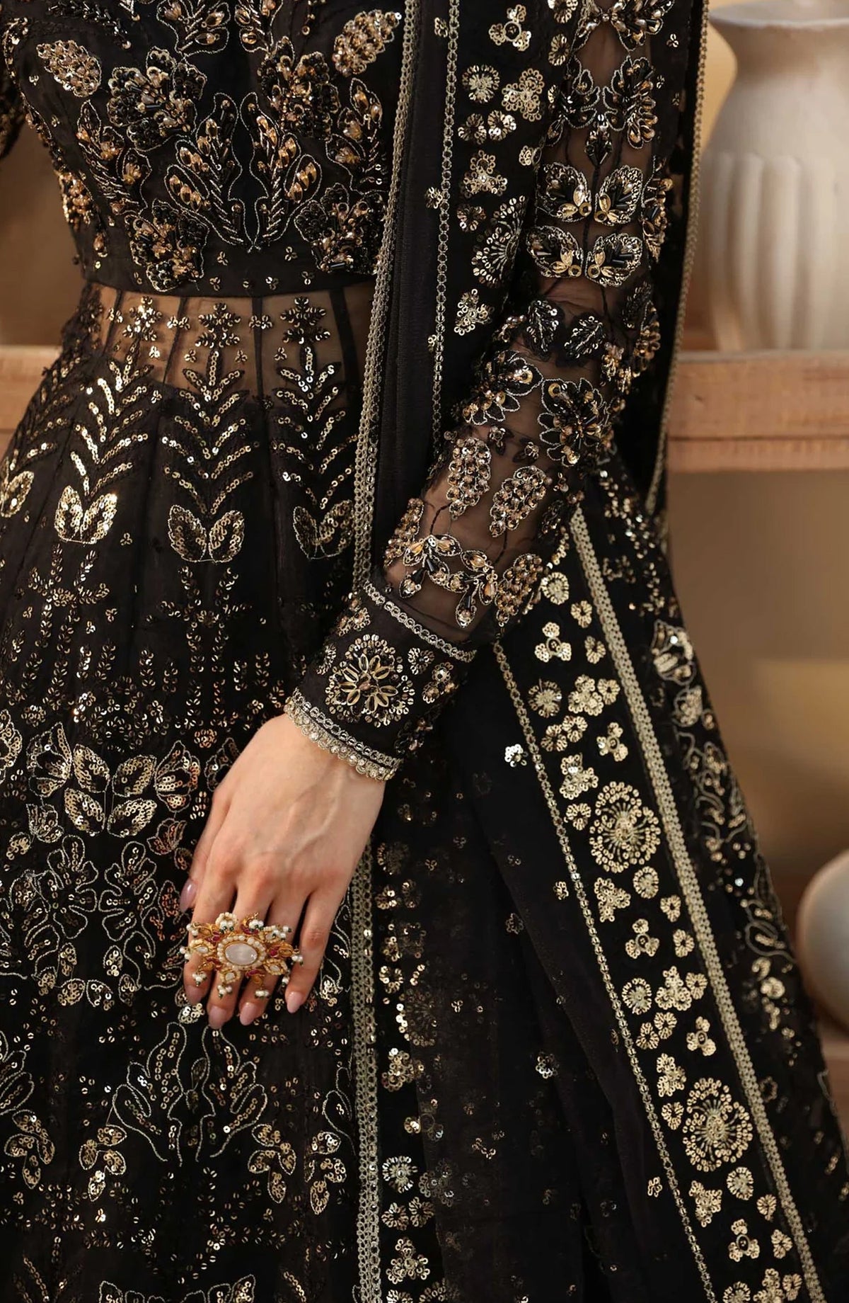 Mastani by Akbar Aslam Luxury Formals Embroidered Organza Unstitched 3 Piece Suit - Cinder - AKA25MST - Black - Festive Collection
