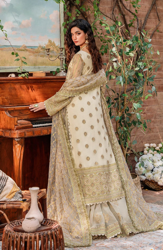 Mastani by Akbar Aslam Luxury Formals Embroidered Net Unstitched 3 Piece Suit - Mehrunisa - AKA25MST - Fawn - Festive Collection