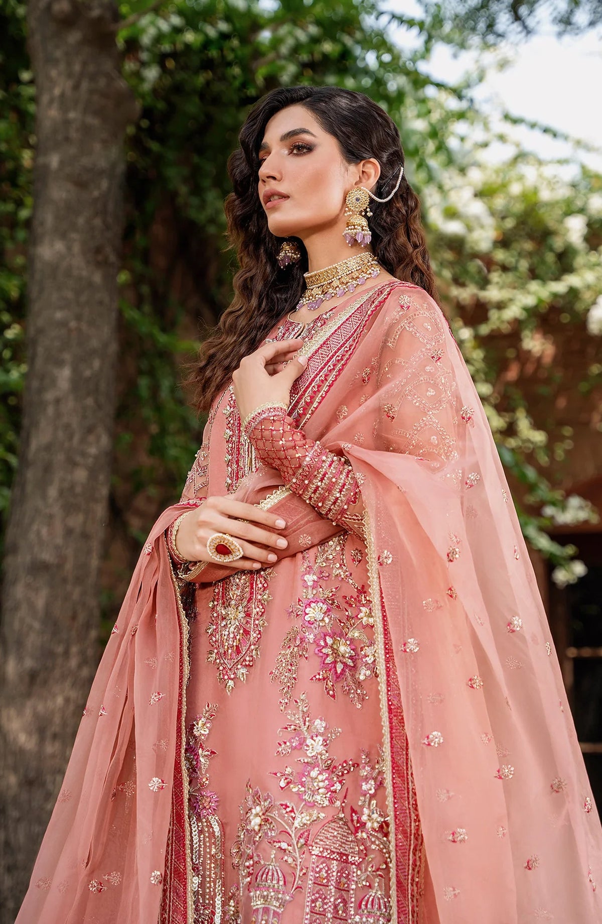 Mastani by Akbar Aslam Luxury Formals Embroidered Organza Unstitched 3 Piece Suit - Mehrbano - AKA25MST - Pink - Festive Collection
