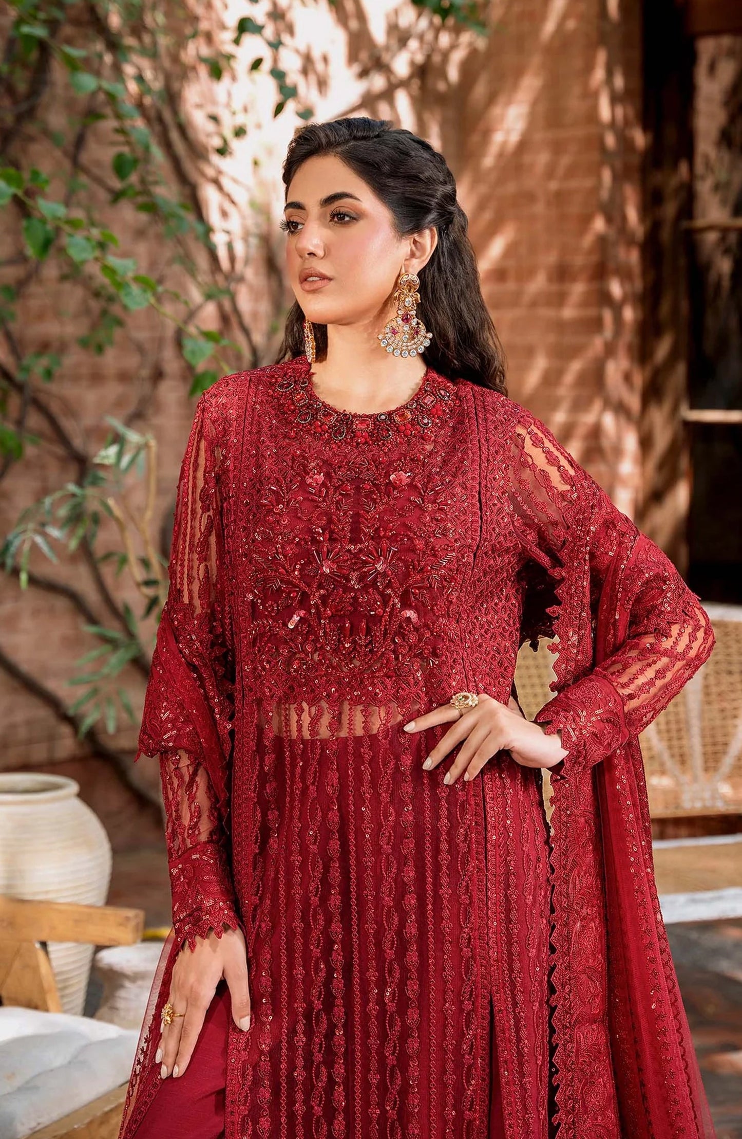 Mastani by Akbar Aslam Luxury Formals Embroidered Net Unstitched 3 Piece Suit - Gul Mohr - AKA25MST - Red - Festive Collection
