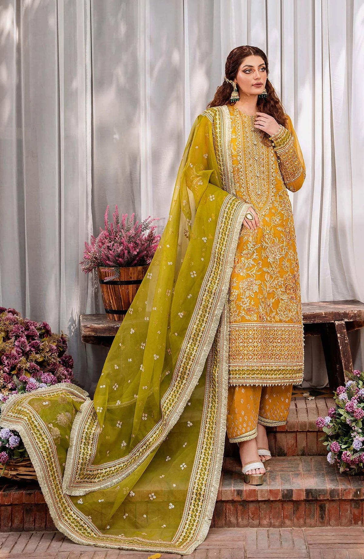 Mastani by Akbar Aslam Luxury Formals Embroidered Organza Unstitched 3 Piece Suit - Rohi - AKA25MST - Yellow - Festive Collection