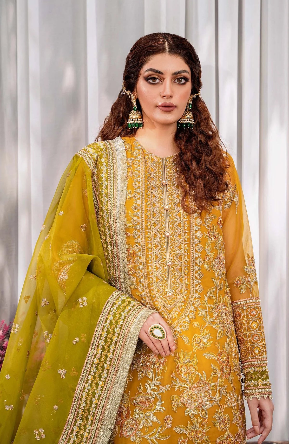 Mastani by Akbar Aslam Luxury Formals Embroidered Organza Unstitched 3 Piece Suit - Rohi - AKA25MST - Yellow - Festive Collection