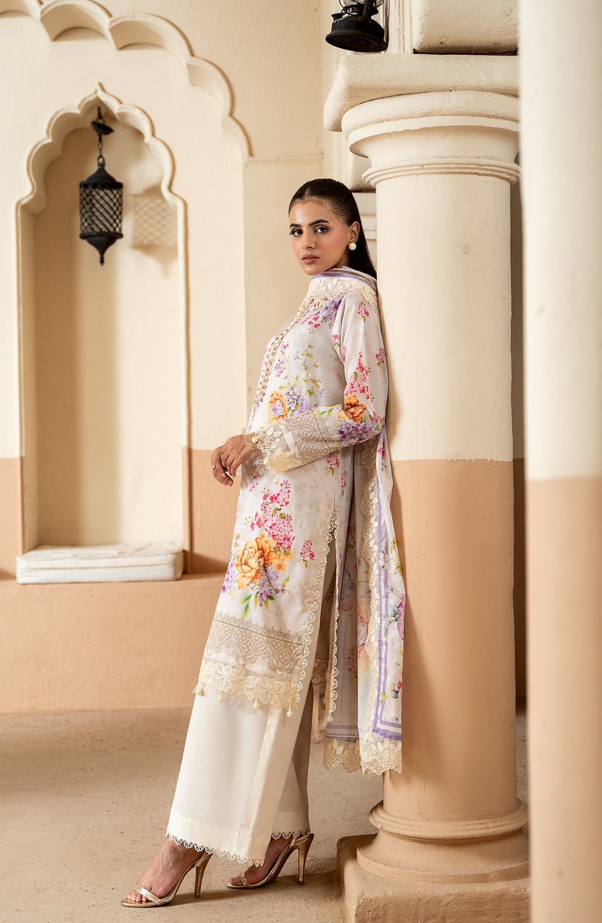 Mausummery Printed Lawn Unstitched 3 Piece Suit - 06 Crystal Aura - MU26TRE - Cream - Summer Collection
