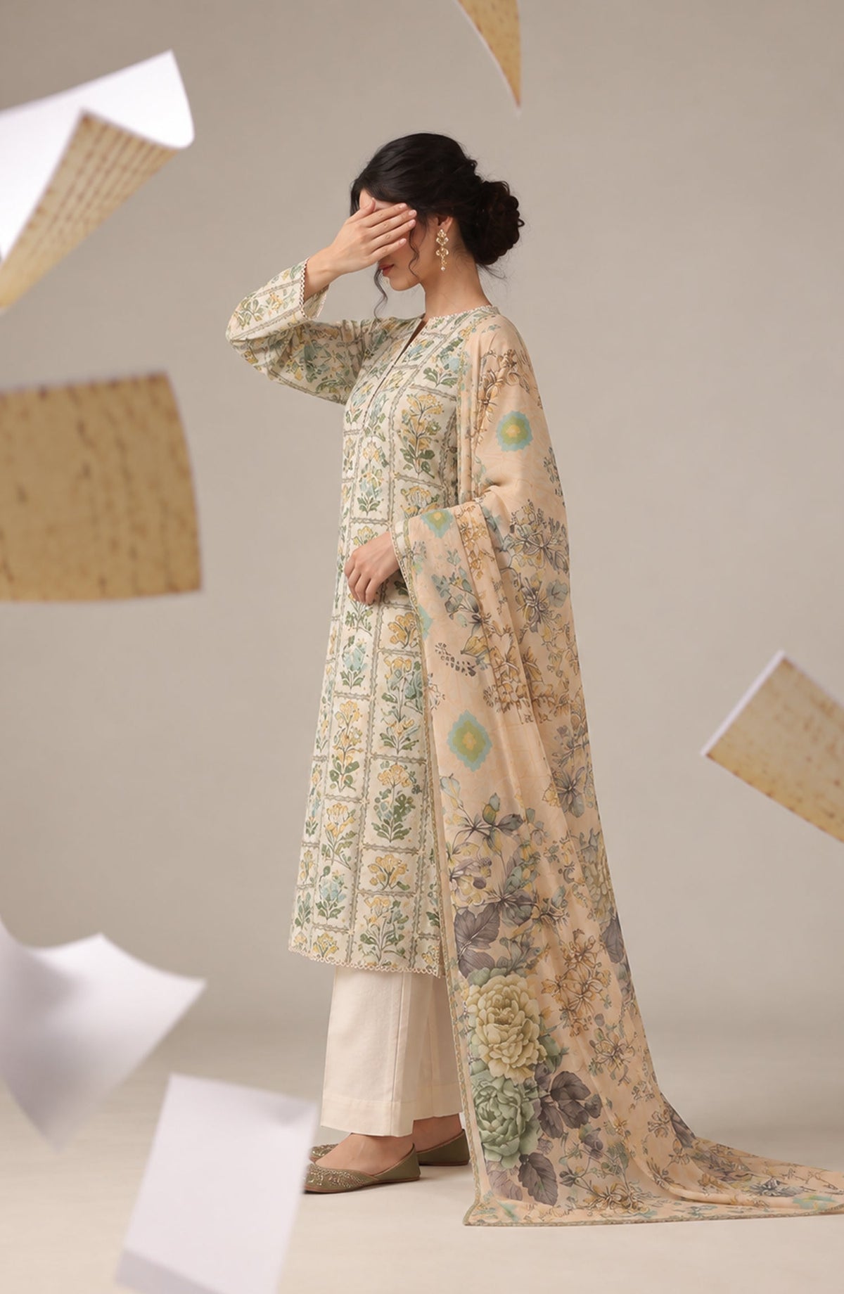 Me & She ki Dosti by Amna Khadija Printed Lawn Stitched 3 Piece Suit - AKMS-03 - AM26DST - Cream - Summer Collection