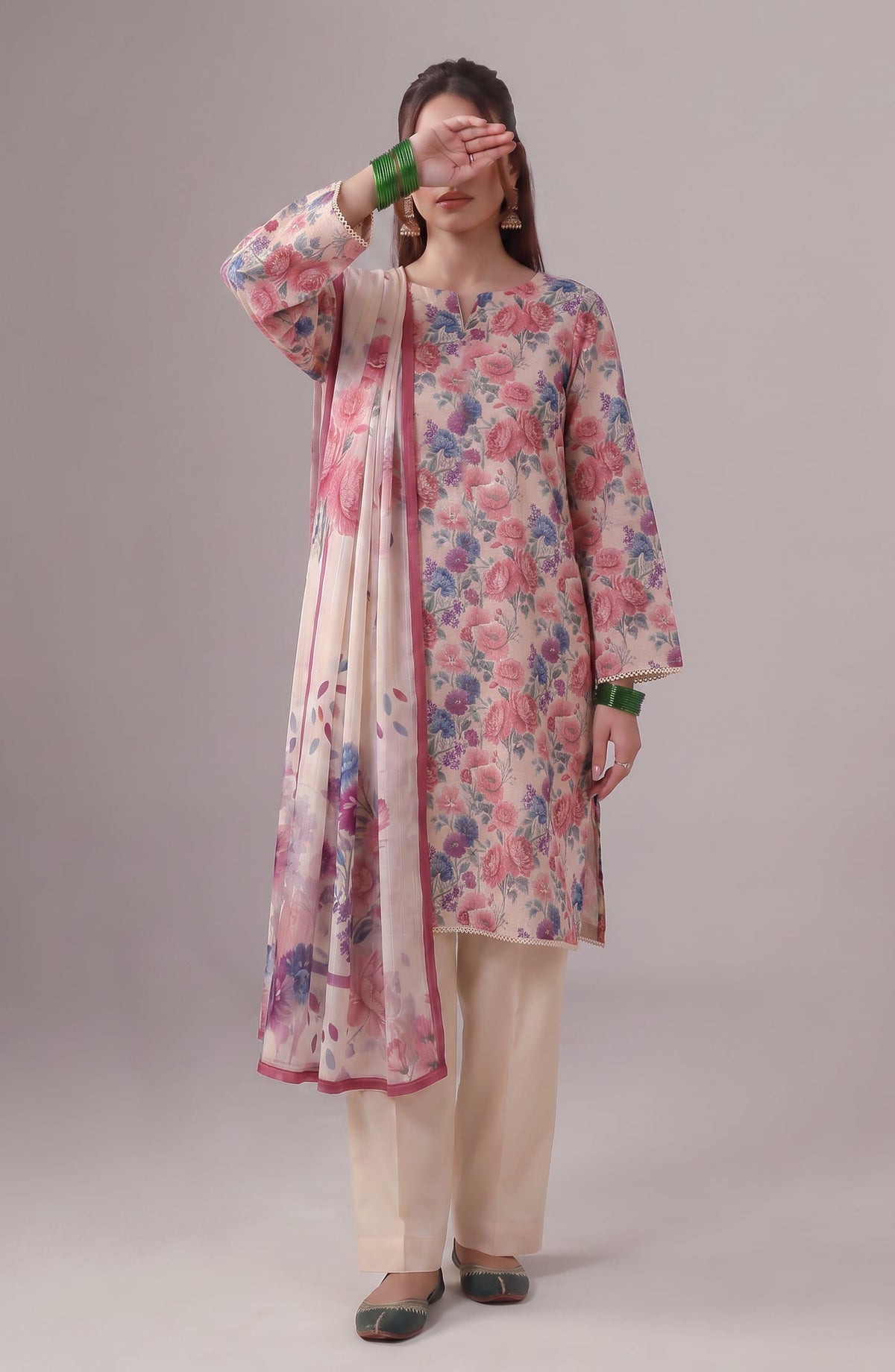 Me & She ki Dosti by Amna Khadija Printed Lawn Stitched 3 Piece Suit - AKMS-06 - AM26DST - Pink - Summer Collection