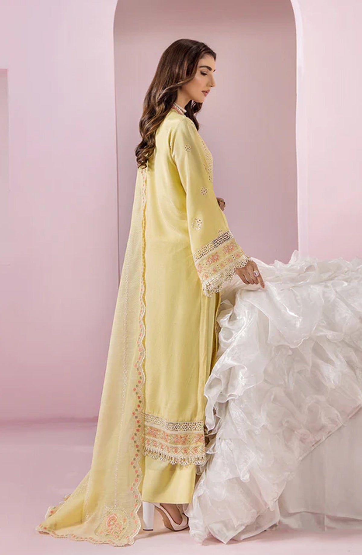 Meeral by Saad Shaikh Embroidered Unstitched 3 Piece Suit - Amelia - SSH26TR - Yellow - Eid Collection