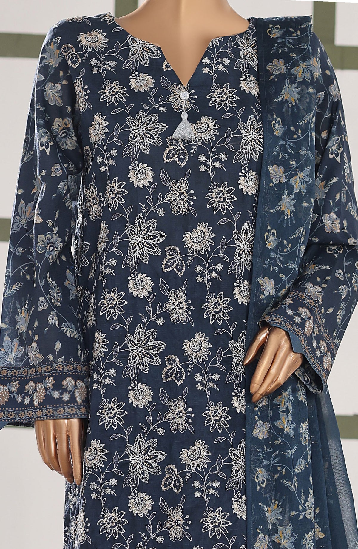 Mehak by HZ Textile Embroidered Lawn Unstitched 3 Piece Suit - D-07 - HZ26MBR - Blue - Summer Collection