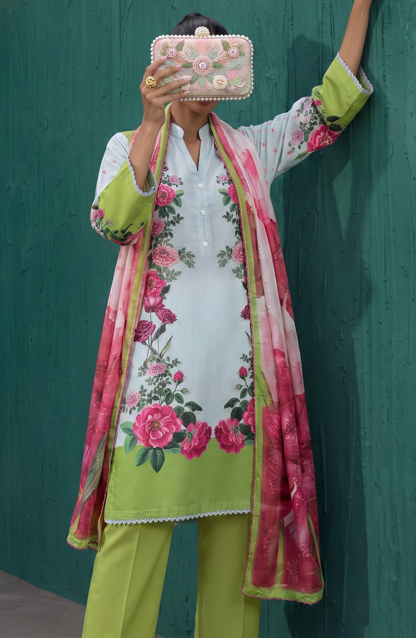 Mehar by Amna Khadija Embroidered Cotton Stitched 3 Piece Suit - AKM-02 - AM26MHER - Green - Summer Collection
