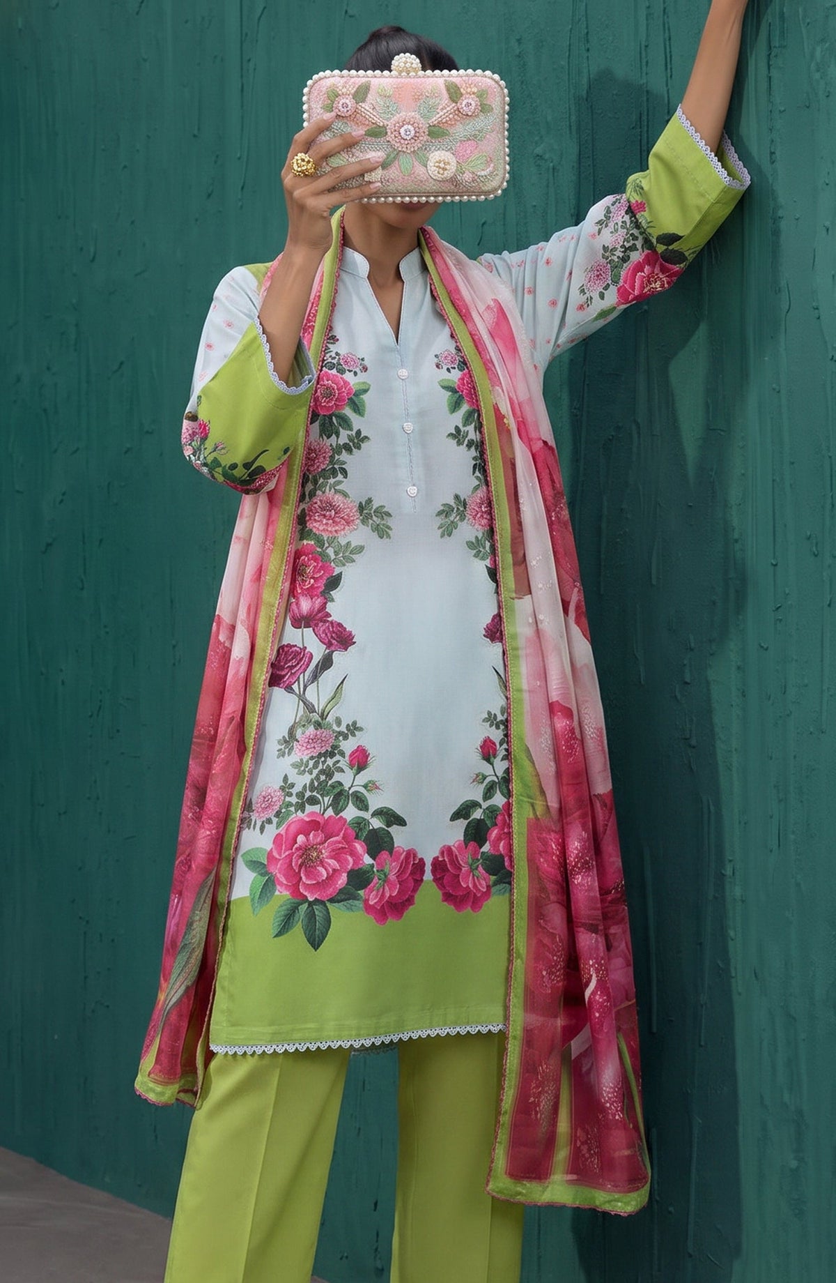 Mehar by Amna Khadija Embroidered Cotton Stitched 3 Piece Suit - AKM-02 - AM26MHER - Green - Summer Collection