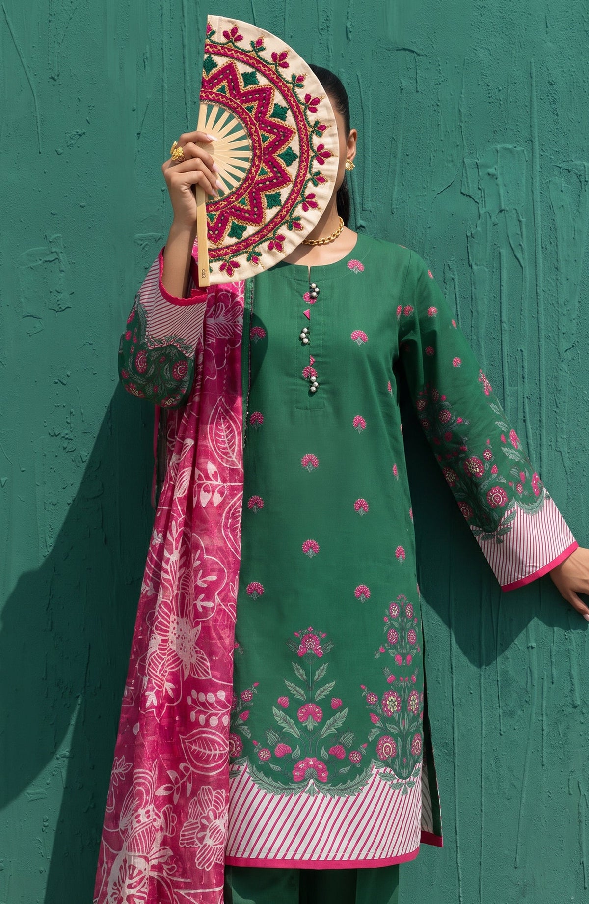Mehar by Amna Khadija Embroidered Cotton Stitched 3 Piece Suit - AKM-03 - AM26MHER - Green - Summer Collection