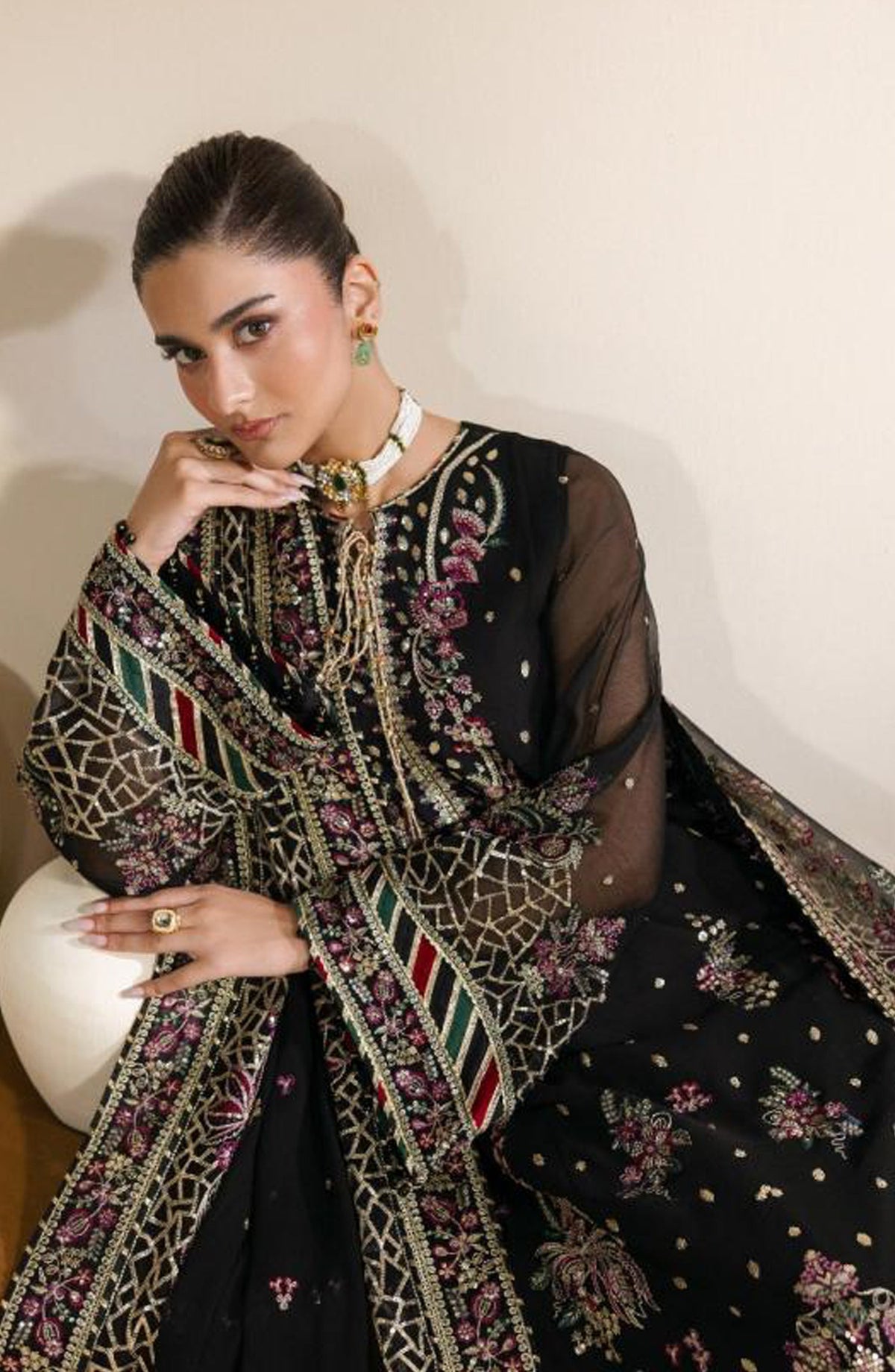 Meraki by Zarif Embroidered Chiffon Unstitched 3 Piece Suit - 02 Mehski - ZRF26MRK - Black - Festive Collection