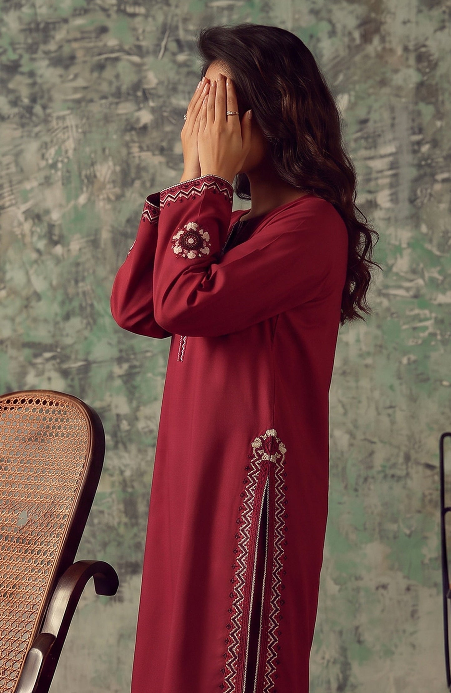 Miras by Amna Khadija Embroidered Cotton Stitched 2 Piece Co-ord Set - AKM-02 - AM26MRAS - Red - Summer Collection
