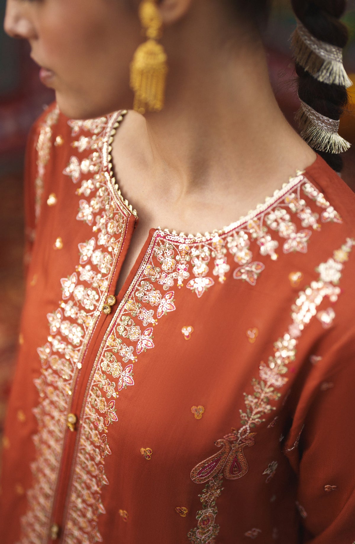 Casual Lite Mubarak Embroidered Silk Viscose Stitched 3 Piece Suit - 01 Gulnaar - CL26MRK - Orange - Festive Collection