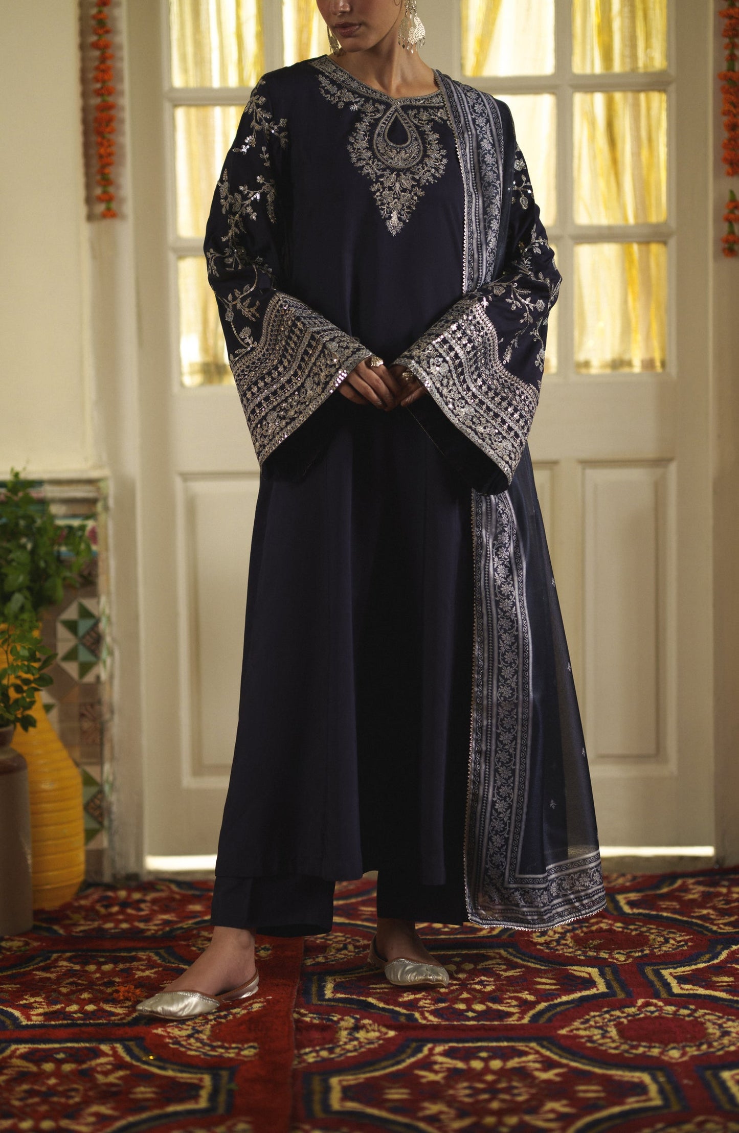 Casual Lite Mubarak Embroidered Silk Viscose Stitched 3 Piece Suit - 07 Sitara - CL26MRK - Blue - Festive Collection