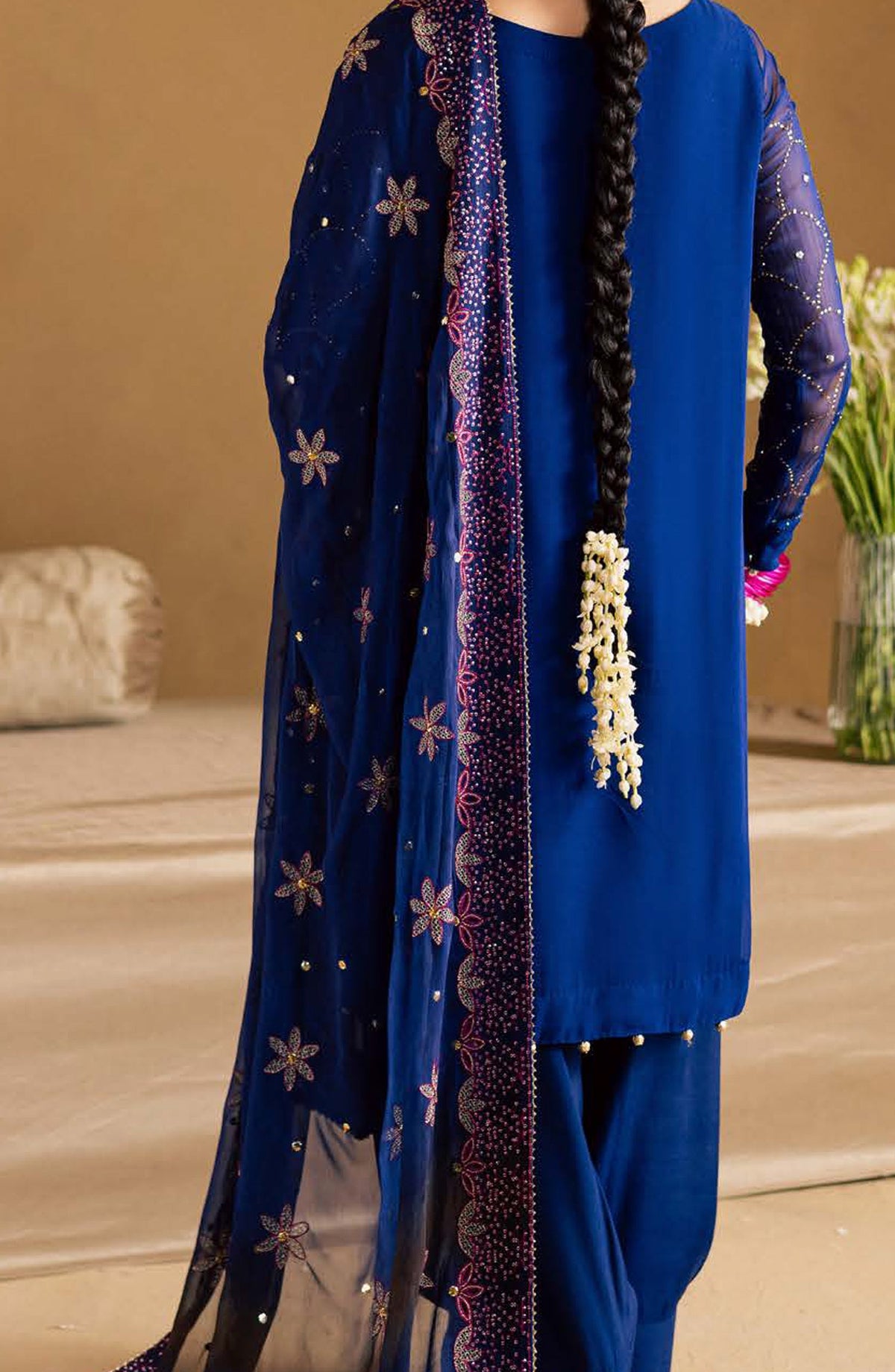 Mukeshkari by Nureh Embroidered Chiffon Unstitched 3 Piece Suit - MK-15 - NU25MSHK - Blue - Luxury Collection