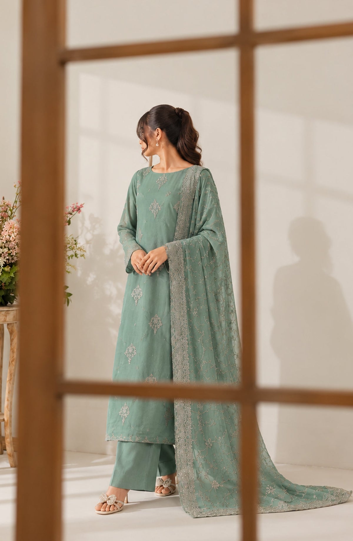Muse by Amna Khadija Embroidered Silk Unstitched 3 Piece Suit - AKMF-16 - AM26MST - Green - Formal Collection