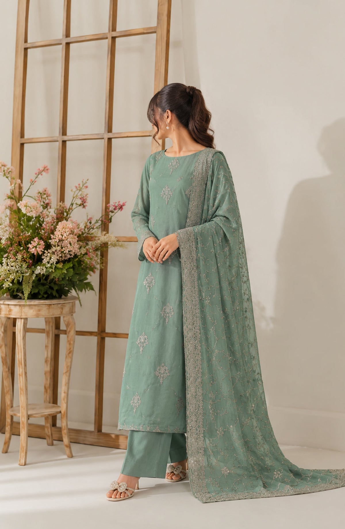 Muse by Amna Khadija Embroidered Silk Unstitched 3 Piece Suit - AKMF-16 - AM26MST - Green - Formal Collection