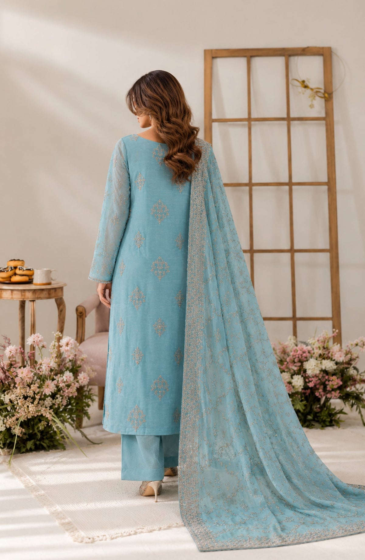 Muse by Amna Khadija Embroidered Silk Unstitched 3 Piece Suit - AKMF-20 - AM26MST - Ice Blue - Formal Collection