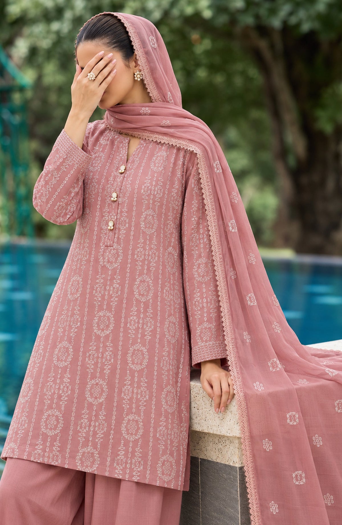 Muse by Amna Khadija Embroidered Cambric Unstitched 3 Piece Suit - AKMF-08 - AM26MSE - Pink - Formals Collection