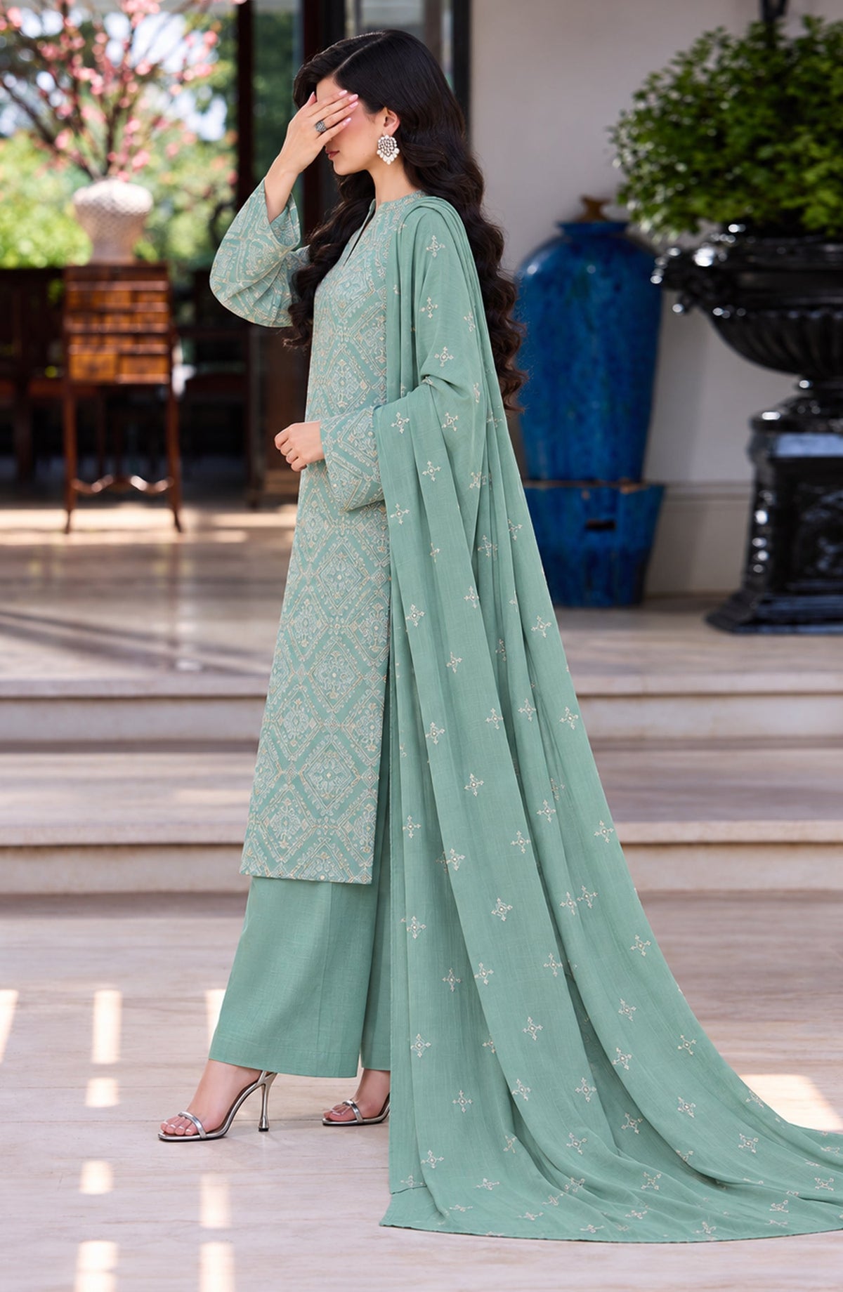 Muse by Amna Khadija Embroidered Cambric Unstitched 3 Piece Suit - AKMF-13 - AM26MSE - Sea Green - Formals Collection