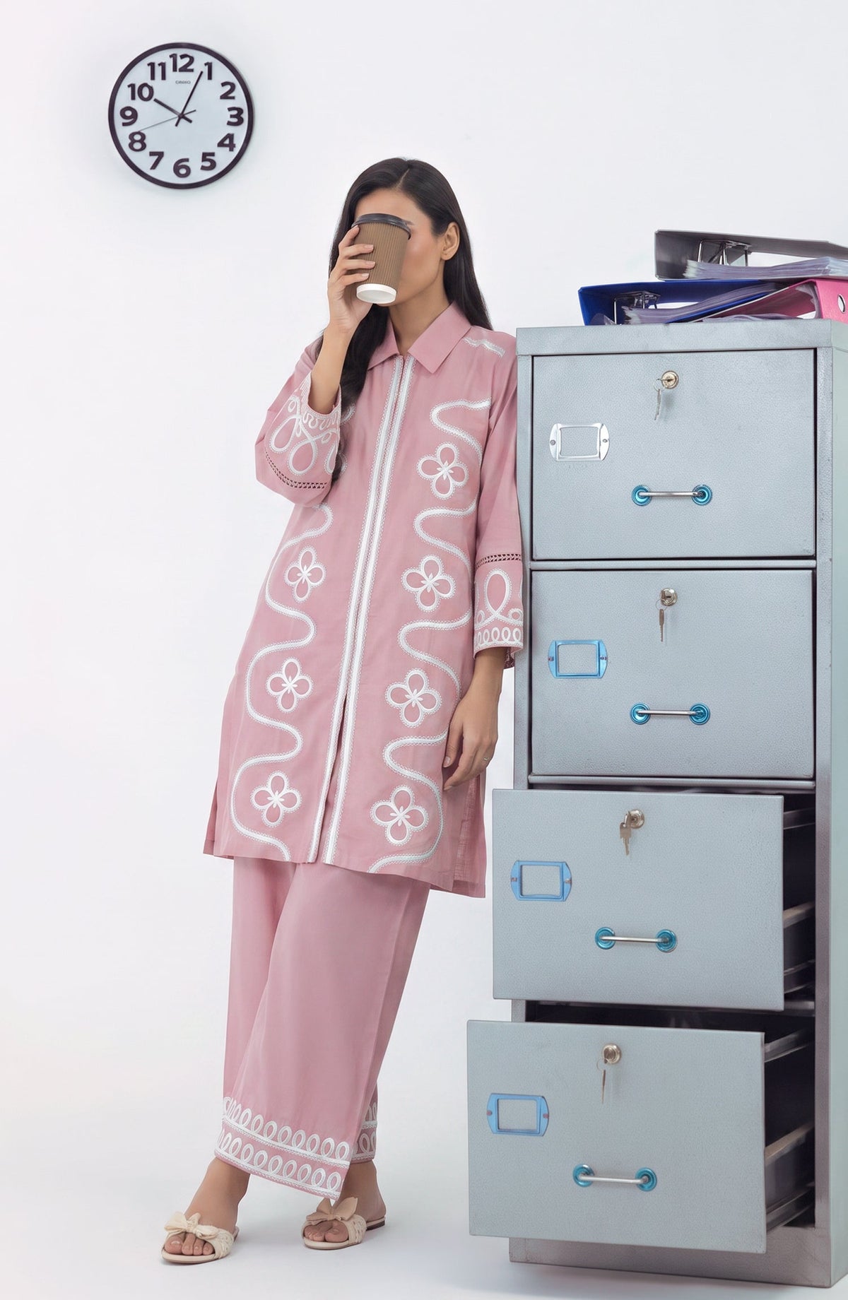 Naylaa by Amna Khadija Embroidered Cotton Stitched 2 Piece Co-ord Set - AKN-01 - AM26NYLA - Pink - Summer Collection